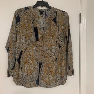 Ann Taylor Paisley Top  Blouse Tunic V Neck Polyester